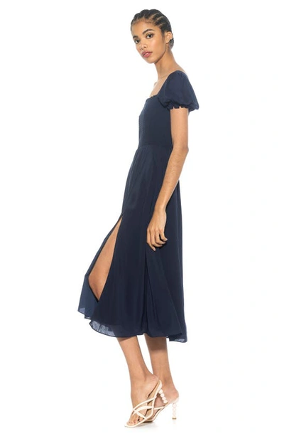 Alexia Admor Iris Smocked Short Sleeve Midi Dress In Navy