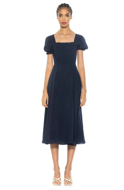 Alexia Admor Iris Smocked Short Sleeve Midi Dress In Navy