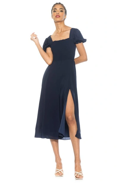 Alexia Admor Iris Smocked Short Sleeve Midi Dress In Navy