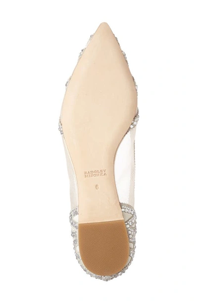 Shop Badgley Mischka Collection Gigi Crystal Pointed Toe Flat In Ivory Satin