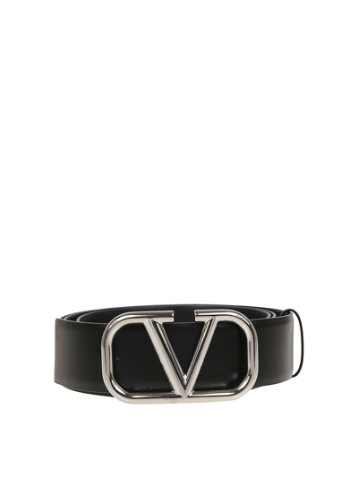 Shop Valentino Logoed Buckle Belt In Black