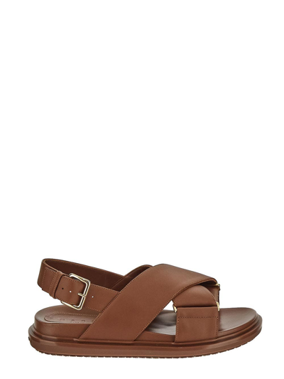 Shop Marni Fussbet Criss Cross Sandals In Brown