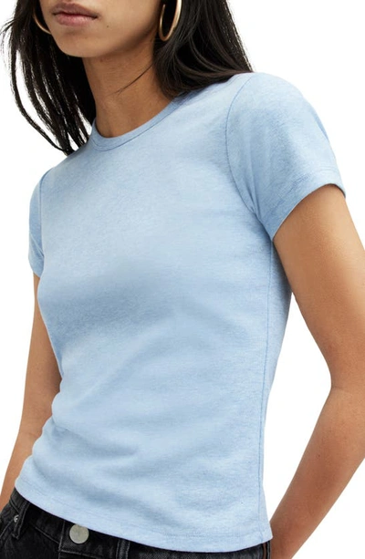 Shop Allsaints Stevie Crop Cotton Rib T-shirt In Blue Marl