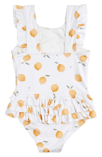 Shop Petit Lem Kids' Lemon Ruffle One-piece Swimsuit In Off White