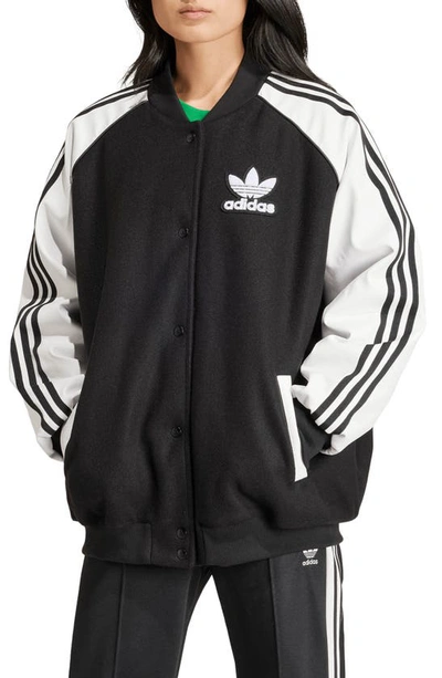 Shop Adidas Originals Sst Bomber Jacket In White/ Black
