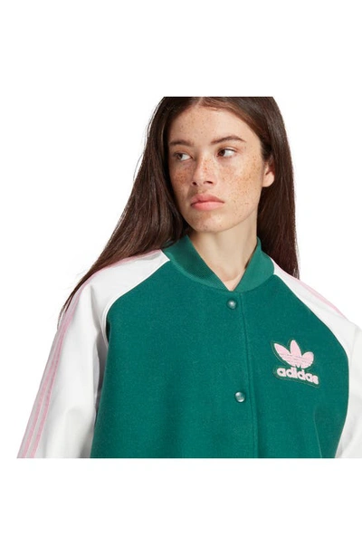 Shop Adidas Originals Vrct Jacket In White/ Collegiate Green