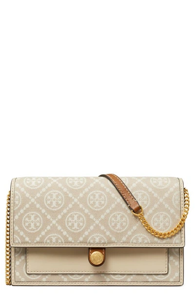 Shop Tory Burch T Monogram Wallet On A Chain In Ivory