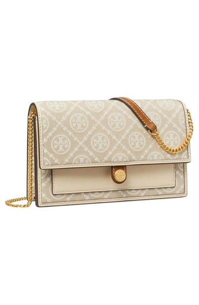 Shop Tory Burch T Monogram Wallet On A Chain In Ivory