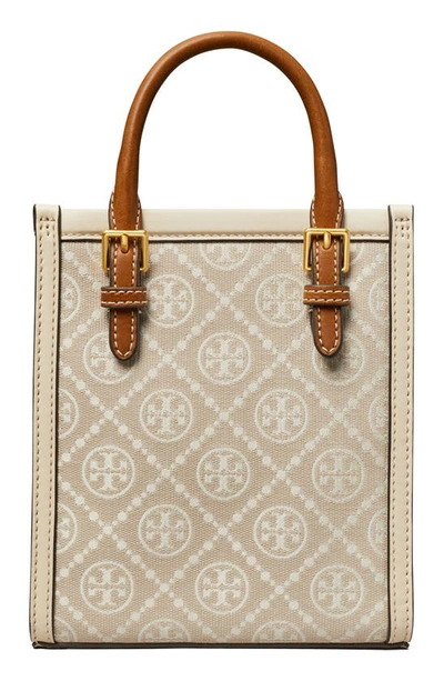 Shop Tory Burch Mini T Monogram North/south Tote In Ivory