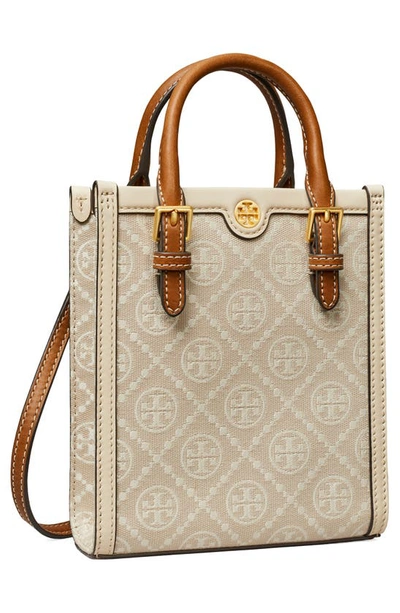 Shop Tory Burch Mini T Monogram North/south Tote In Ivory