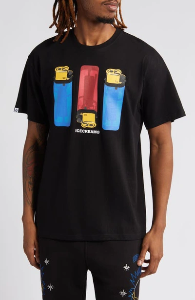 Shop Icecream Flame On Graphic T-shirt In Black
