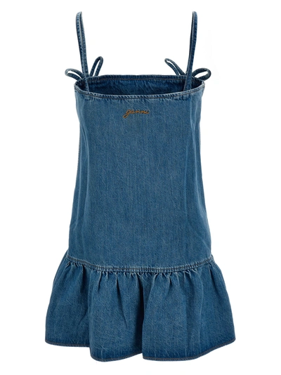Shop Ganni Denim Mini Dress Dresses Light Blue