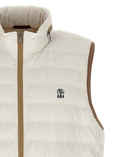 Shop Brunello Cucinelli Padded Vest With Logo Embroidery Gilet White