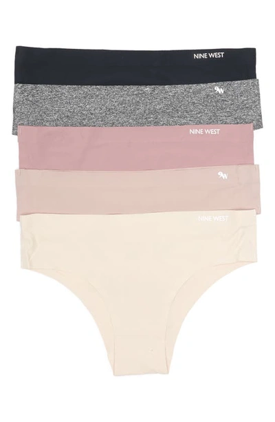 Shop Nine West Bonded 5-pack Tangas In Peach/rose/heather Grey
