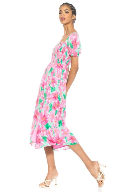 Shop Alexia Admor Iris Smocked Short Sleeve Midi Dress In Pink Floral