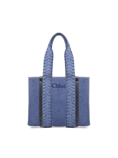 Shop Chloé Chloe Small Woody Denim Tote Bag