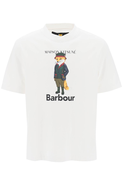 Shop Barbour Maison Kitsuné Fox Beaufort Crew-neck T-shirt In White (white)