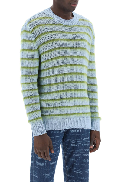 Shop Marni Sweater In Striped Cotton And Mohair In Iris Blue (light Blue)