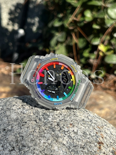 Pre-owned Casio Custom Made Watch Mods Rainbow Jelly  G-shock 45mm Clear Transparent