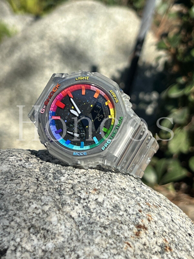 Pre-owned Casio Custom Made Watch Mods Rainbow Jelly  G-shock 45mm Clear Transparent