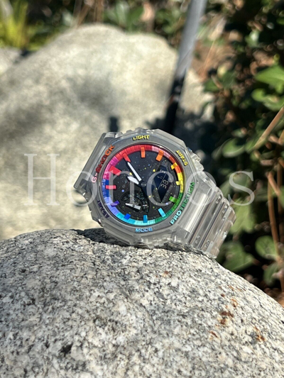 Pre-owned Casio Custom Made Watch Mods Rainbow Jelly  G-shock 45mm Clear Transparent