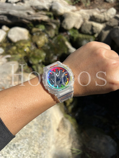 Pre-owned Casio Custom Made Watch Mods Rainbow Jelly  G-shock 45mm Clear Transparent