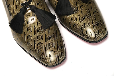 Pre-owned Christian Louboutin Black/gold Officialito Flat Shoes In Gold Black