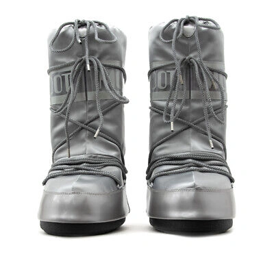 Pre-owned Moon Boot Satin Glance Icon Ambidextrous Boots Unisex  35-38 In Ασημι