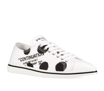 Pre-owned Prada 1e617m White Black Polka Canvas Logo Pointy Cap Low Top Sneakers 38 Italy