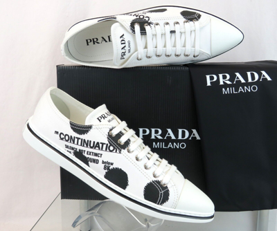 Pre-owned Prada 1e617m White Black Polka Canvas Logo Pointy Cap Low Top Sneakers 38 Italy