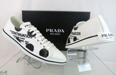 Pre-owned Prada 1e617m White Black Polka Canvas Logo Pointy Cap Low Top Sneakers 38 Italy