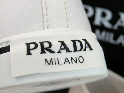 Pre-owned Prada 1e617m White Black Polka Canvas Logo Pointy Cap Low Top Sneakers 38 Italy