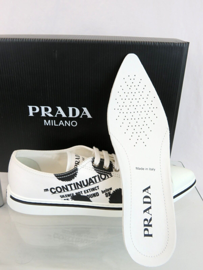 Pre-owned Prada 1e617m White Black Polka Canvas Logo Pointy Cap Low Top Sneakers 38 Italy