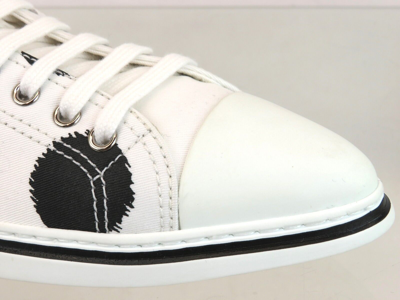 Pre-owned Prada 1e617m White Black Polka Canvas Logo Pointy Cap Low Top Sneakers 38 Italy