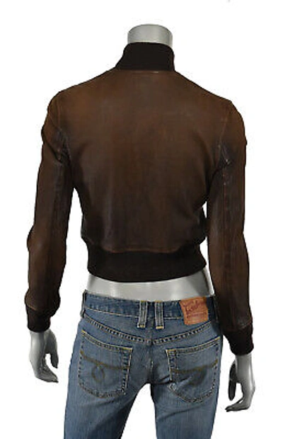 Pre-owned Ralph Lauren Rrl Distressed Brown Leather Cropped Bomber Jacket 1 Xs $1600