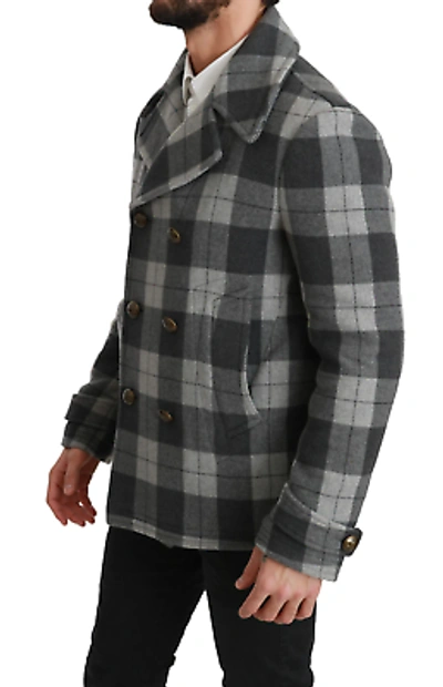 Pre-owned Dolce & Gabbana Elegant Gray Check Double Breasted Coat
