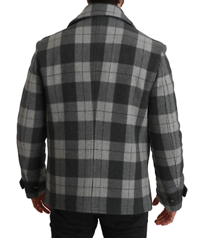 Pre-owned Dolce & Gabbana Elegant Gray Check Double Breasted Coat