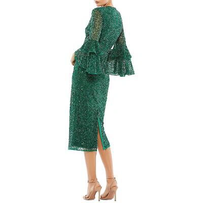 Pre-owned Mac Duggal Womens Green Sequined Midi Cocktail And Party Dress 2 Bhfo 7289