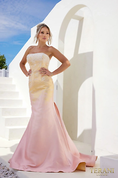 Pre-owned Terani Couture 241e2499 Evening Dress Lowest Price Guarantee Authentic In Blush Gold