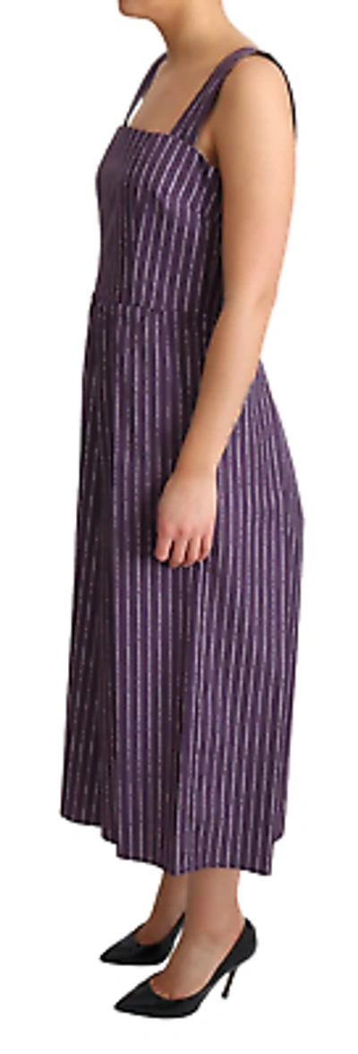 Pre-owned Dolce & Gabbana Elegant Sleeveless A-line Purple Stripe Dress