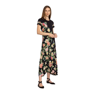 Pre-owned Johnny Was Janie Favorite Birdie Cap Sleeve Dress Black Maxi Crew Neck Floral Nw