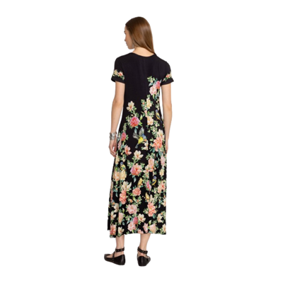 Pre-owned Johnny Was Janie Favorite Birdie Cap Sleeve Dress Black Maxi Crew Neck Floral Nw