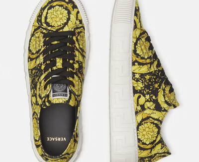 Pre-owned Versace Yellow & Black Barocco Sneakers Us 11