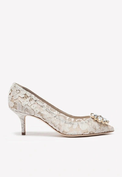 Shop Dolce & Gabbana Bellucci 60 Crystal-embellished Pumps In Taormina Lace In White
