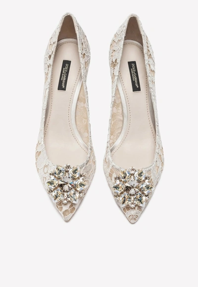 Shop Dolce & Gabbana Bellucci 60 Crystal-embellished Pumps In Taormina Lace In White