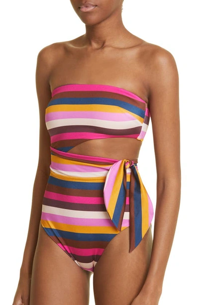 Shop Zimmermann Ginger Stripe Scarf Tie One-piece Swimsuit In Multi Stripe