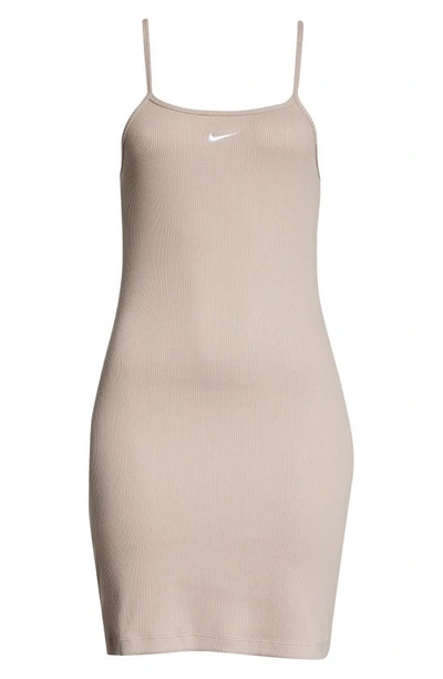 Shop Nike Sportswear Essential Rib Dress In Hemp/ White