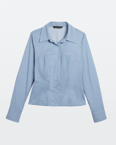 Shop White House Black Market Long Sleeve Corset Poplin Shirt In Anna Stripe Vintage Indig