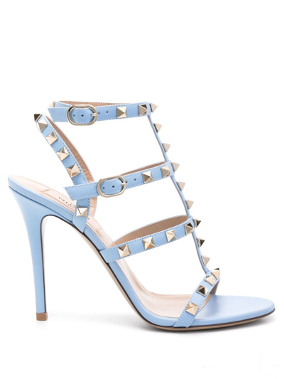 Shop Valentino Rockstud 100 Leather Sandals - Women's - Calf Leather In Blue