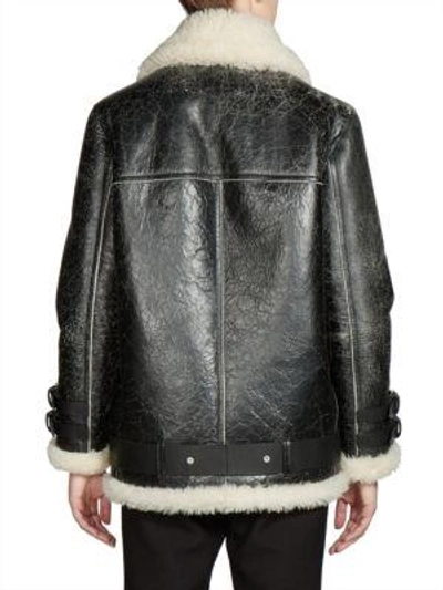 Shop Acne Studios Shearling & Leather Oversized Vintage Moto Jacket In Black